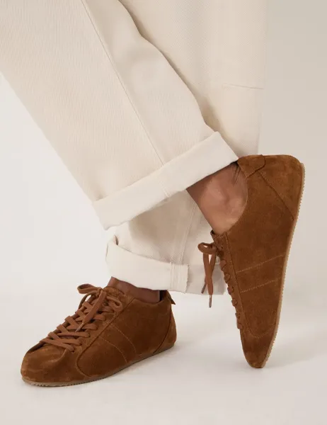 HUSH Suede Lace Up Trainers Medium Brown