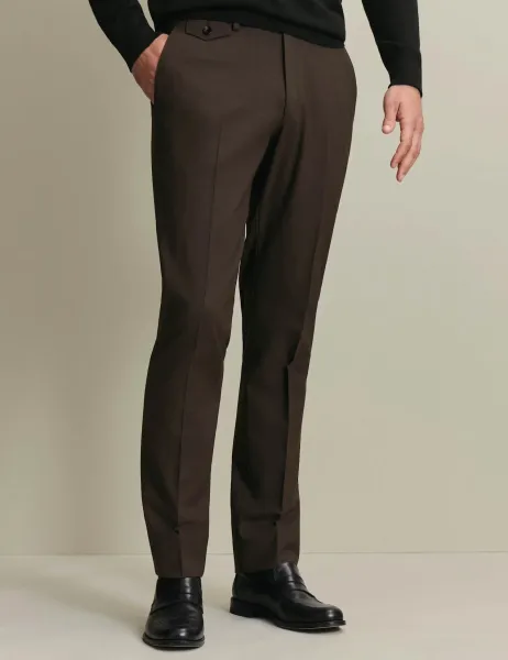 Charles Tyrwhitt Slim Fit Wool Rich Flat Front Stretch Trousers Chocolate