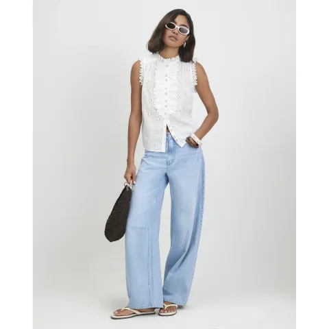 River Island Sleeveless Broderie Ruffle Blouse