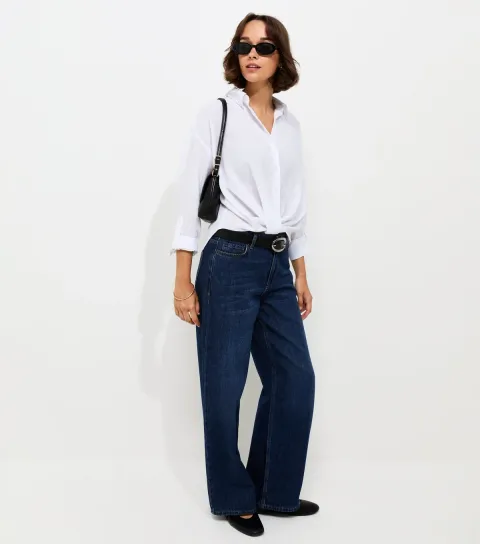 Women's White Twist Front Long Sleeve Shirt
