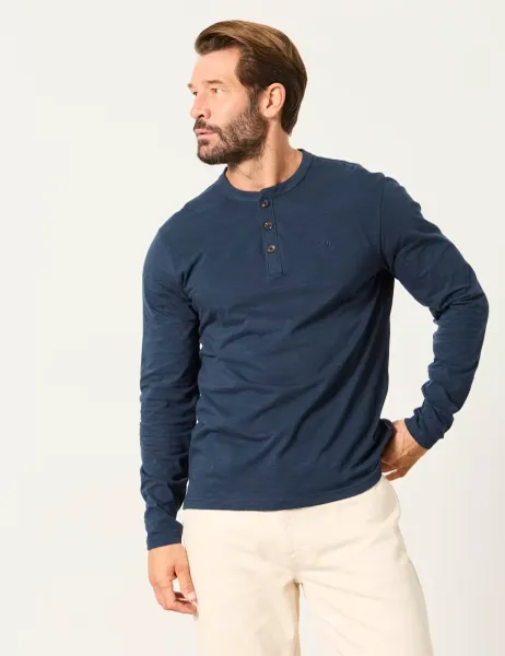 FatFace Pure Cotton Henley Long Sleeve Top Navy