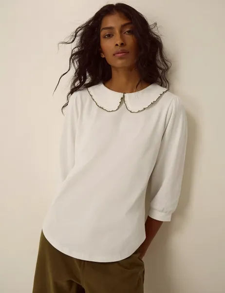 Monsoon Cotton Rich Collared Blouse Ivory