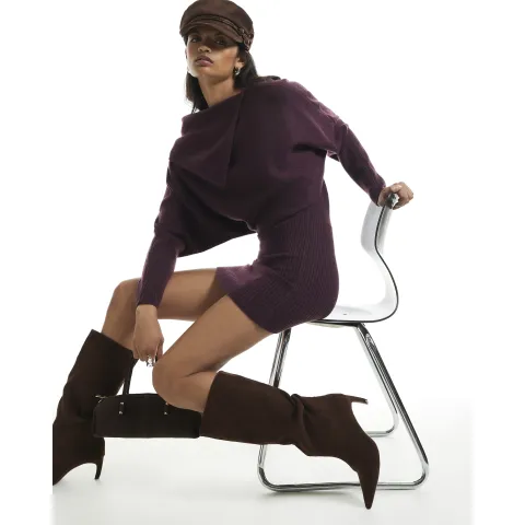 River Island Burgundy Asymmetric Collar Mini Jumper Dress
