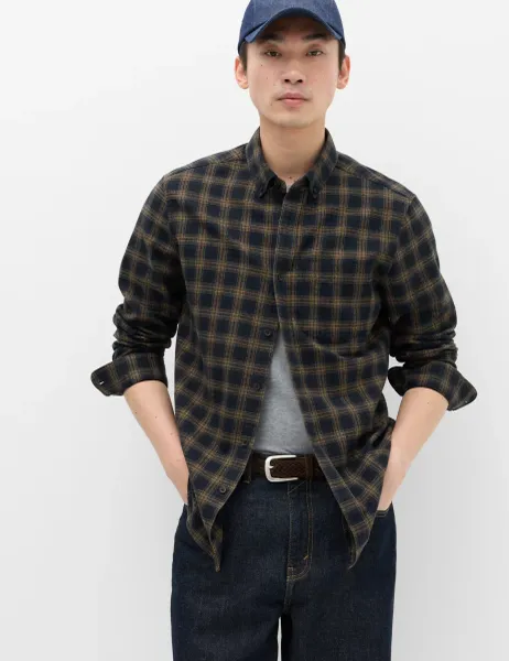 Marks & Spencer Pure Cotton Flannel Shirt Navy Mix