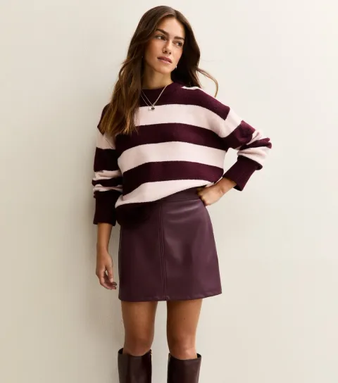 Women's Petite Burgundy Faux Leather Mink Skirt