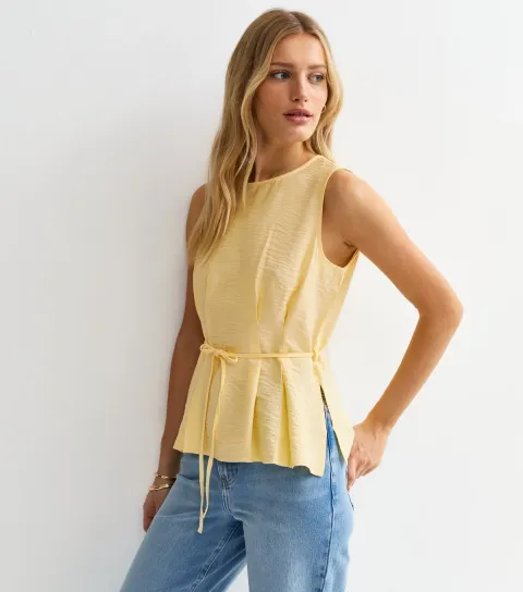 New Look Women's Bright Yellow Flared Hem Sleeveless Top