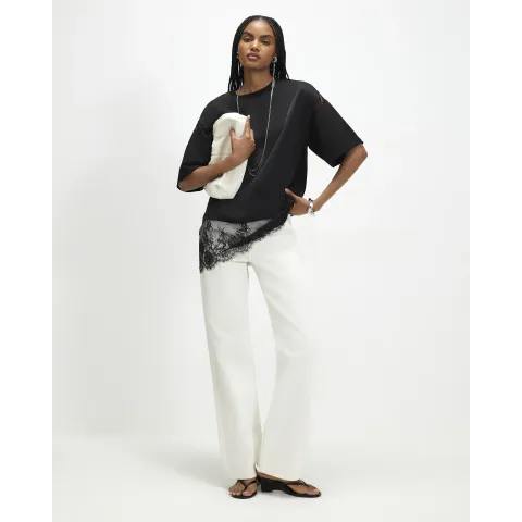 River Island Satin Lace Trim Boyfriend Fit T-Shirt