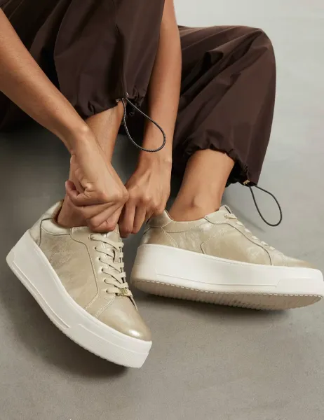 River Island Metallic Lace Up Chunky Trainers Gold Mix