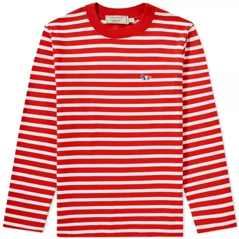 Maison Kitsuné Long Sleeve Tricolour Fox Stripe Tee