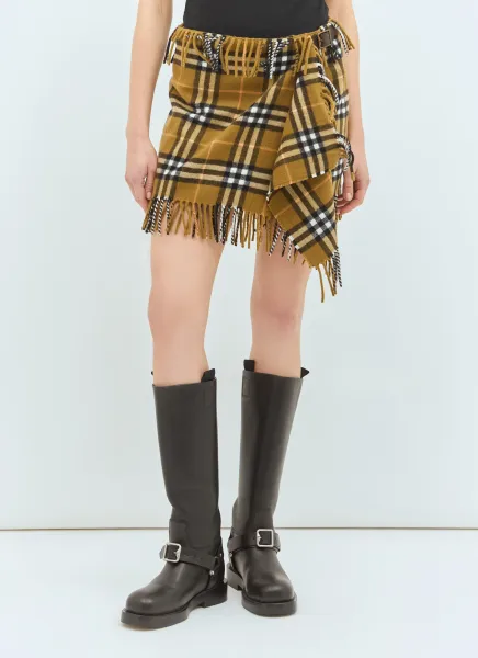Check Wool And Cashmere Scarf Skirt