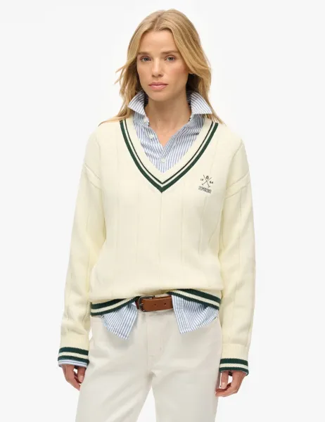 Superdry & Co Pure Cotton Textured V-Neck Oversized Jumper Cream Mix
