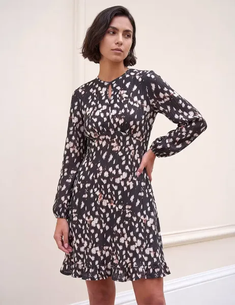Roman Ribbed Keyhole Frill Dress Black