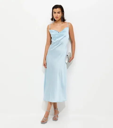 Women's Light Blue Satin Slip Dress
