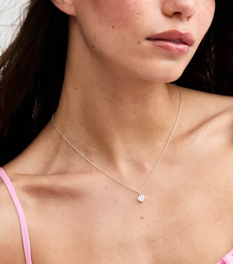 New Look Silver Tone Cubic Zirconia Heart Pendant Necklace