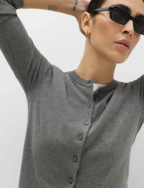Marks & Spencer Crew Neck Button Through Cardigan Mid Grey