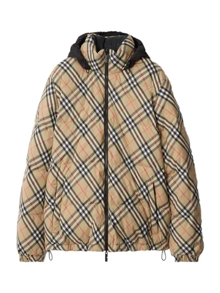 men Reversible Check Puffer Jacket Sand