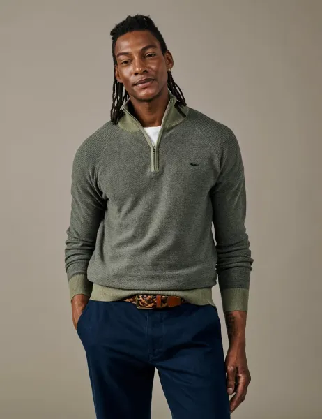 Aubin Pure Cotton Half Zip Jumper Khaki Mix