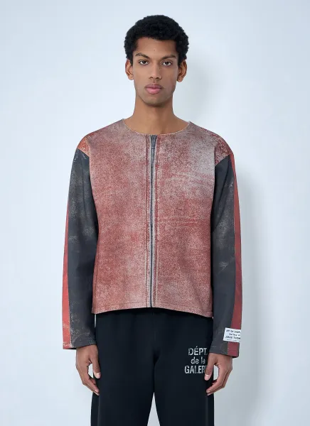 Raw-Edge Zip-Print Top