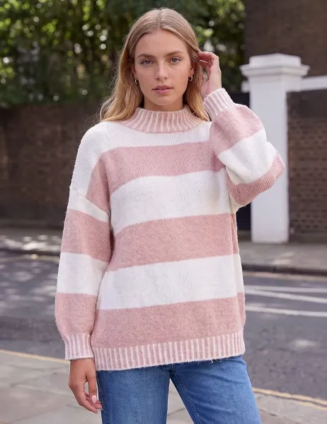Roman Rayon Blend Striped Jumper Light Pink Mix