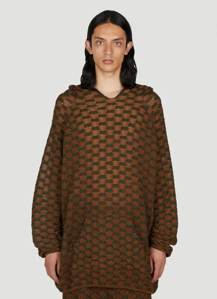 Check Knit Hooded Sweater