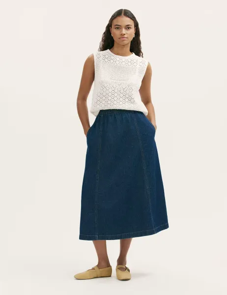 Finery London Pure Cotton Denim Midaxi Skirt Blue