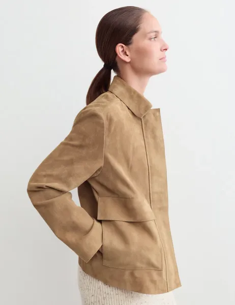 Jaeger Suede Trucker Short Jacket Camel