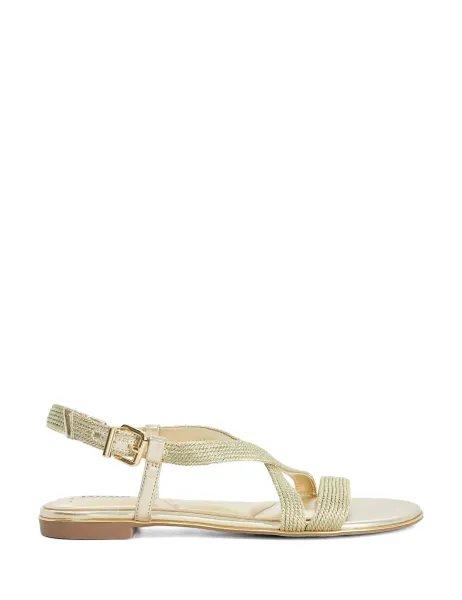 Dune London Wide Fit Metallic Rope Ankle Strap Flat Sandals Gold
