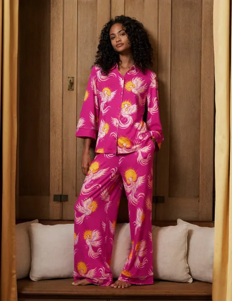 Chelsea Peers Two Piece Long Sleeve Solar Phoenix Button Pyjama Set Light Pink