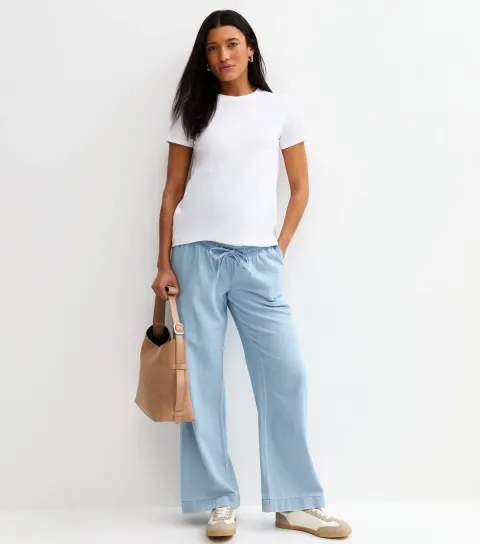 New Look Women's Maternity Light Blue Denim-Look Wide Leg Trousers