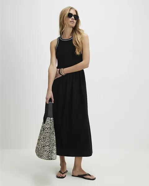 River Island Cotton Sleeveless Whipstitch Maxi Dress