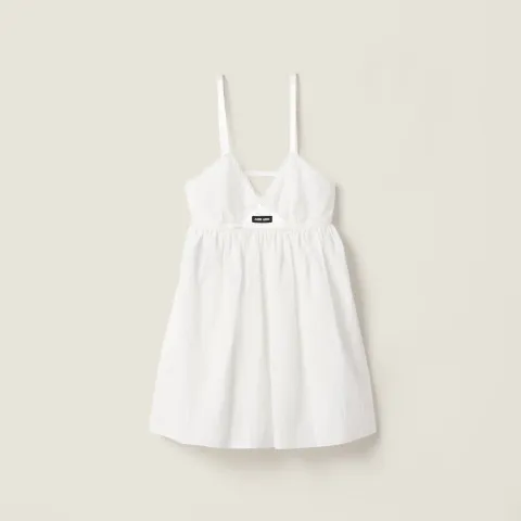 Slubbed poplin and eyelet lace mini-dress