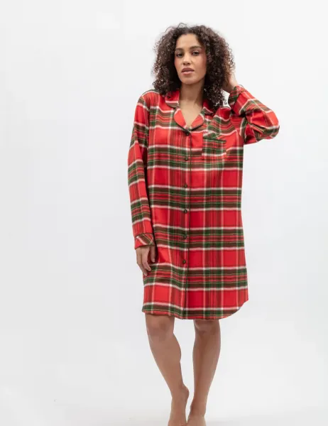 Cyberjammies Family Christmas Pure Cotton Checked Nightshirt Red Mix