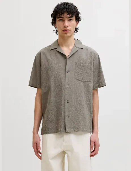 Jack & Jones Regular Fit Easy Iron Seersucker Shirt Khaki