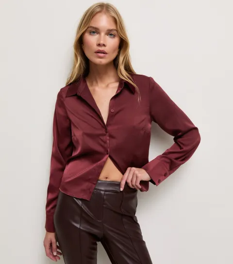 Women's Dark Burgundy Satin Shirt