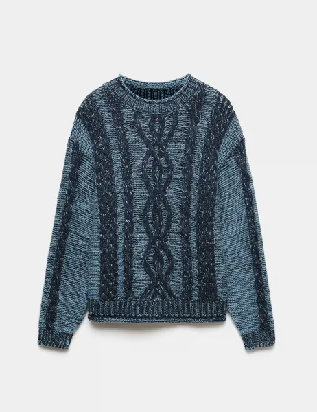 Per Una Cable Knit Crew Neck Relaxed Jumper Navy Mix
