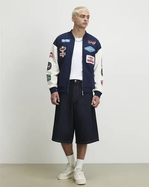 River Island Oversized Varsity Patch Bomber Jacket