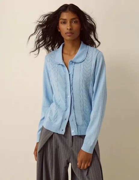 Monsoon Collared Cardigan with Wool Pale Blue