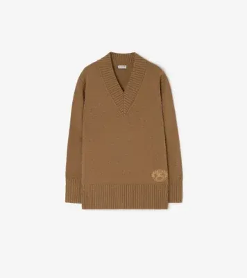 Wool Cashmere V-neck Sweater in Taupe brown