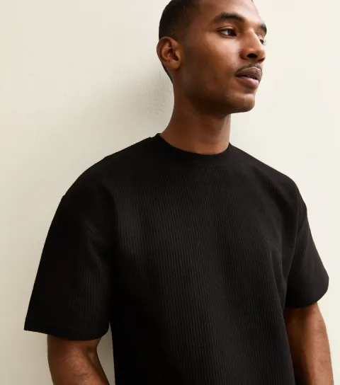 Men's Black Ribbed Oversized T-Shirt