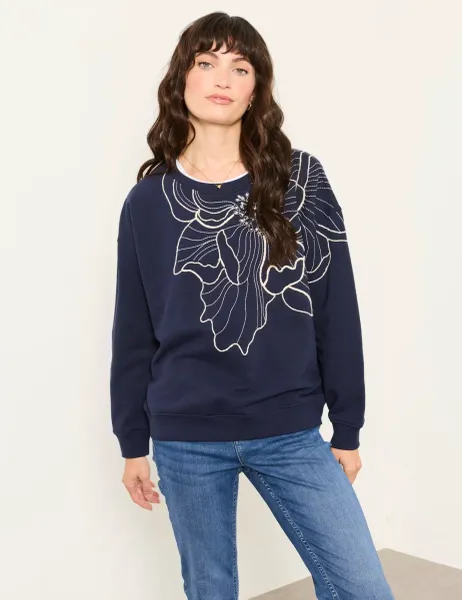 FatFace Pure Cotton Floral Embroidered Sweatshirt Navy Mix