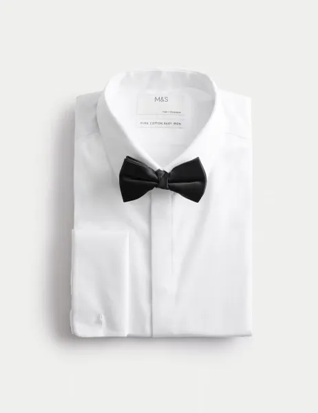 Marks & Spencer Slim Fit 2 Inch Luxury Cotton Dress Shirt with Bow Tie White