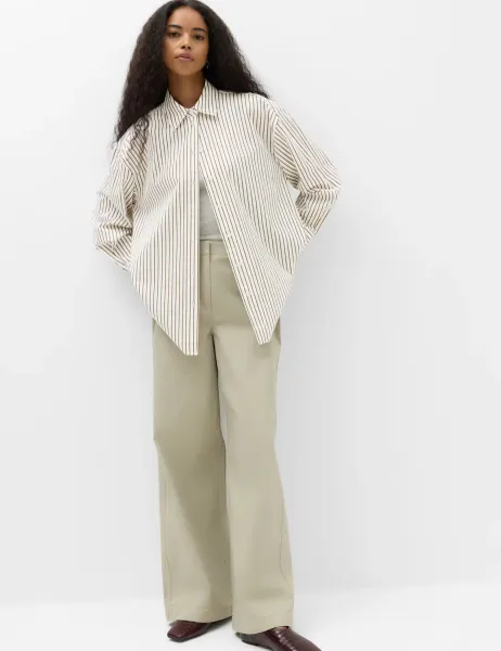 Marks & Spencer Pure Cotton Oversized Striped Shirt Ivory Mix