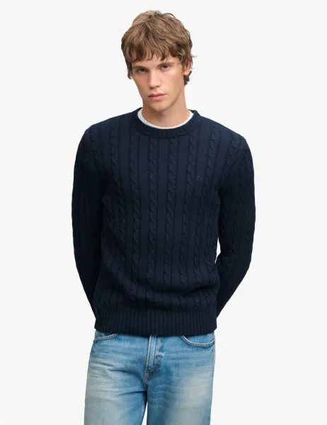 Superdry & Co Pure Cotton Cable Crew Neck Jumper Navy