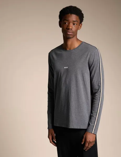 Boss Cotton Rich Crew Neck Long Sleeve T-Shirt Dark Grey