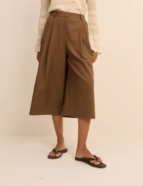 Wide Leg Tailored Culottes with Wool Brown