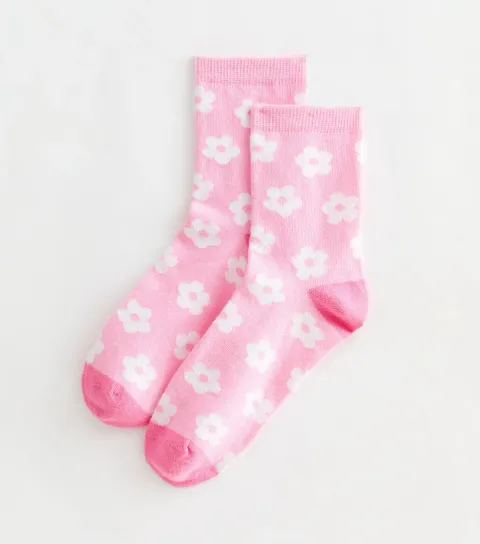 Pink Daisy Patterned Ankle Socks