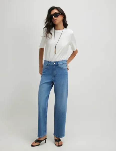 River Island High Waisted Straight Leg Cropped Jeans Denim
