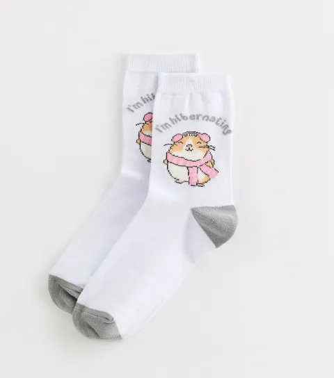 Cream I'm Hibernating Hamster Patterned Ankle Socks