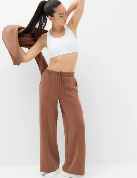 Goodmove Modal Blend Luxe Marl Wide Leg Joggers Mocha