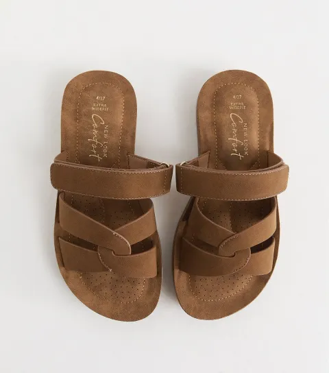 Women's Extra Wide Fit Tan Faux Suede Twist Front Mule Sandals Vegan